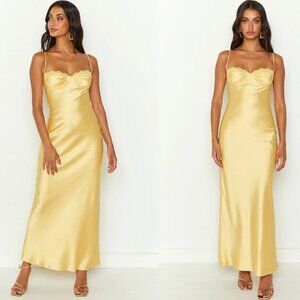 Beginning Boutique Mariana Yellow Lace Bust Midi Dress